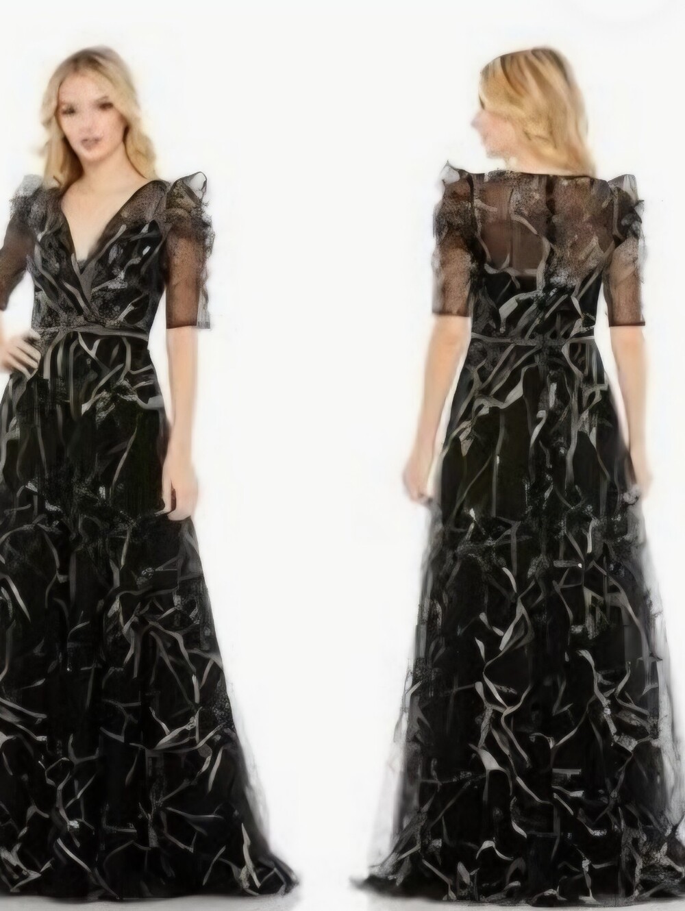 Mac Duggal NWT Black Gold Silver Sequin Embellished Maxi Dress Size 14 #20428